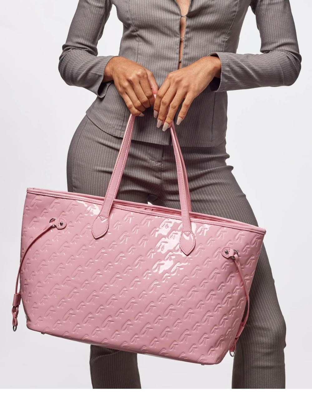 Pink Embossed Tote Bag - Stylish Everyday Carry - Picture 2 of 8